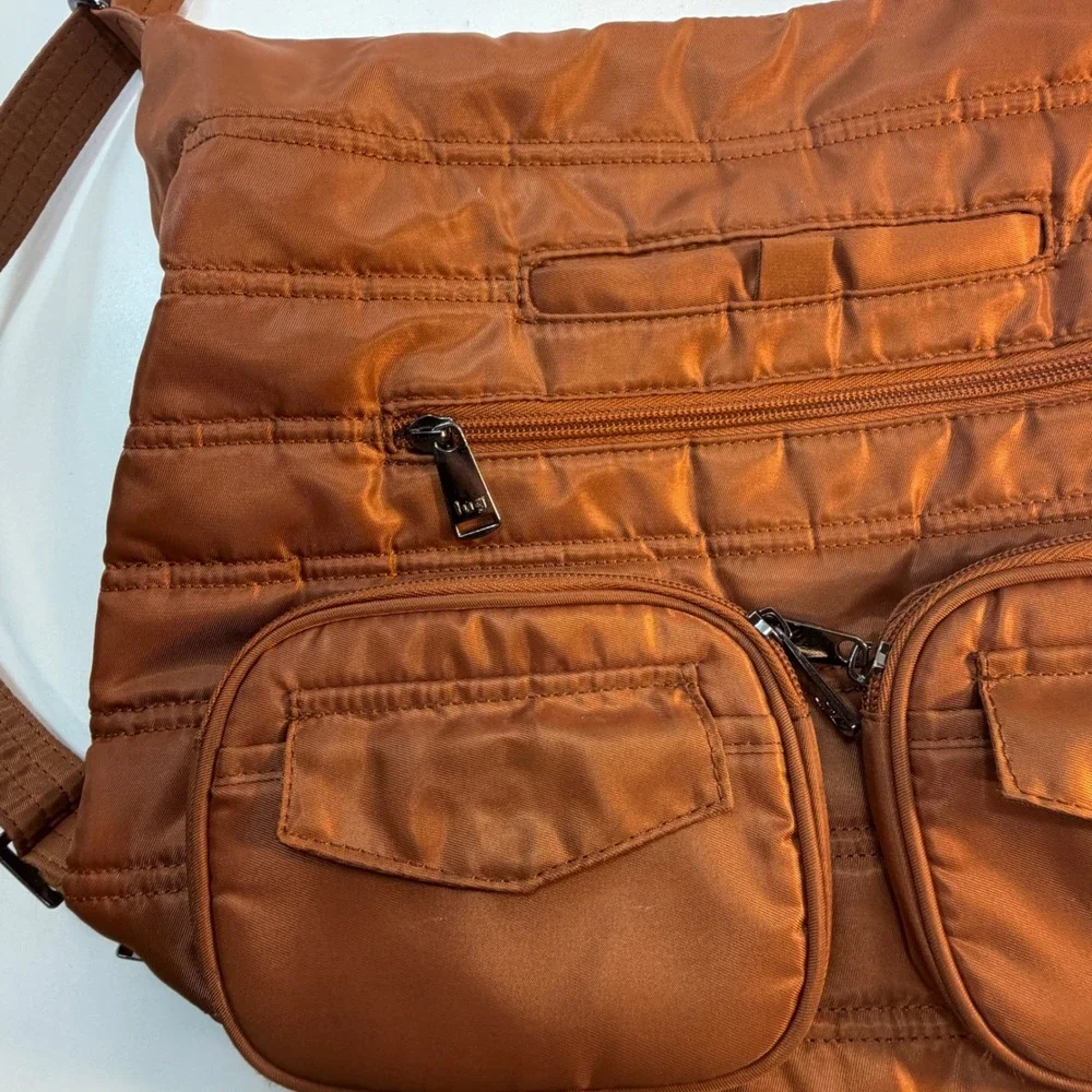 Lug Zipliner Convertible Tote Backpack Women Medium Copper Brown Quilted Bag
